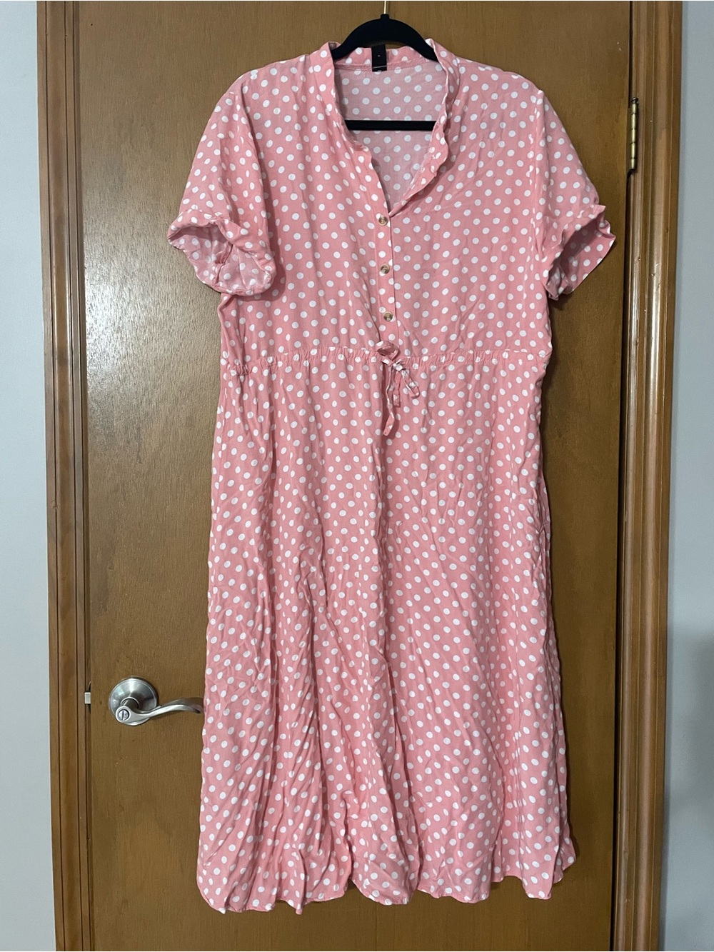 SHEIN Pink White Polka Dot Short-Sleeve Midi Dress